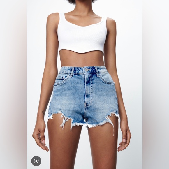 Zara hi rise denim shorts - Picture 2 of 7